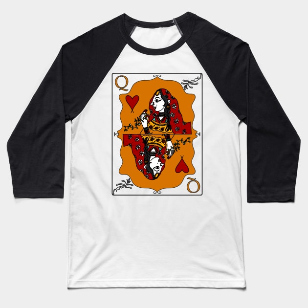 Indian Queen Of Hearts Desi Girl Black Background Baseball T-Shirt by panco